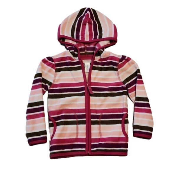 𝅺old NAVY Colorful Pink and Purple Striped Fleece Zip-Up Hoodie - Picture 1 of 3